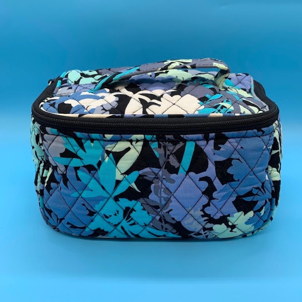 Vera Bradley Quilted Camofloral Cosmetic Bag Blue Teal Floral Travel Makeup Case